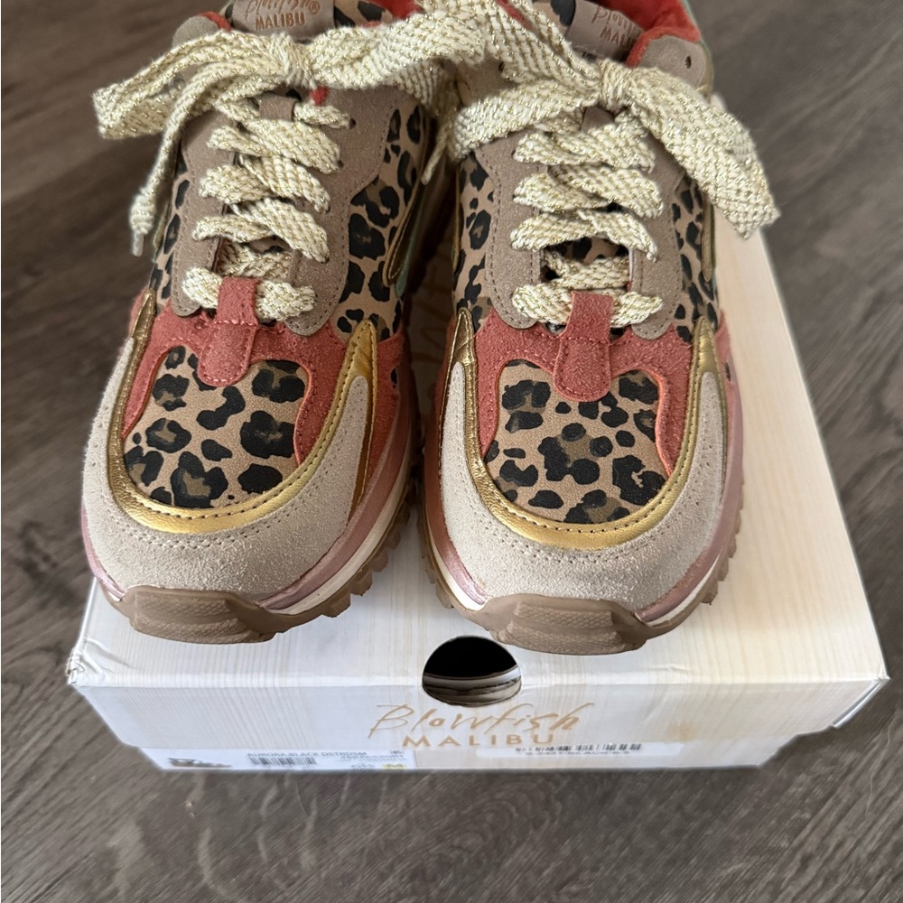 Blowfish Malibu Leopard Print Sneakers - Beige and Gold